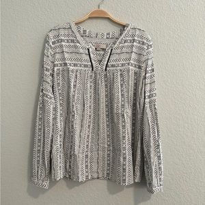 LOFT Black & White Tribal Blouse • Large